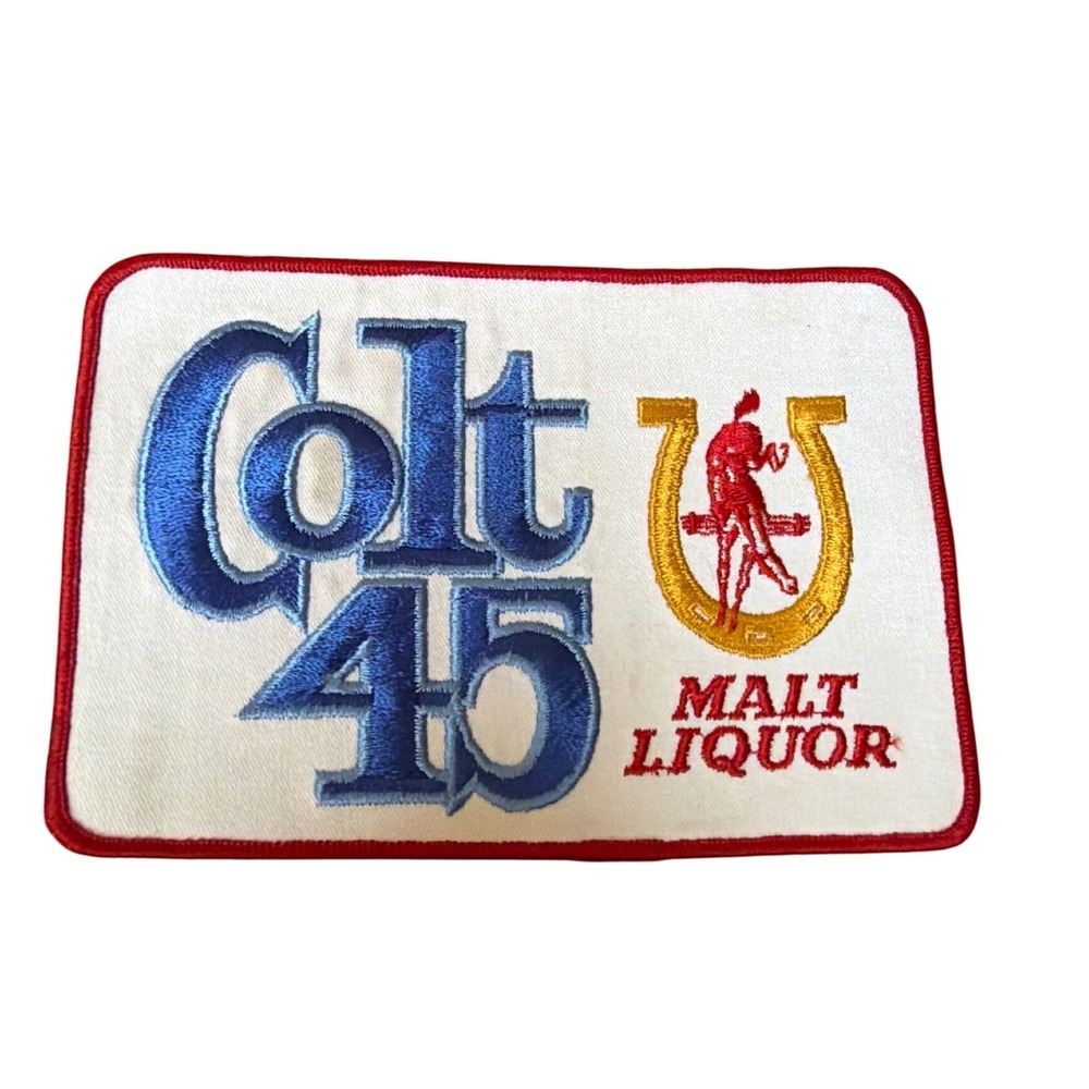 Vintage Colt 45 Malt Liquor Embroidered Patch White Blue Red Horseshoe Logo